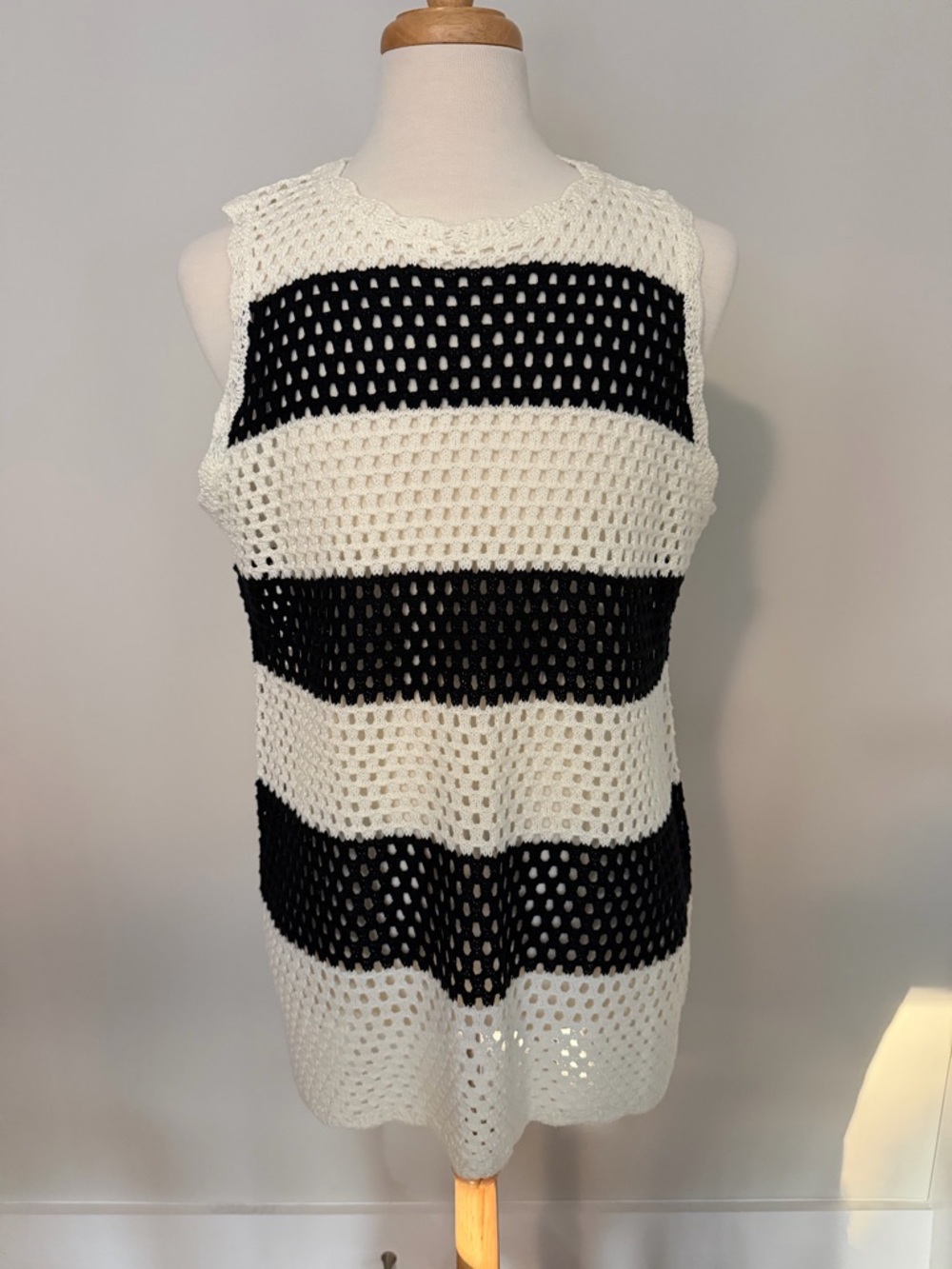 Black & White Crochet Stripe Cover Up